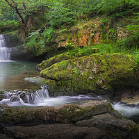 Buy canvas prints of Waterfall at Dinas Rock by Leighton Collins