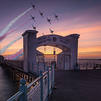 Buy canvas prints of Red Arrows over Mumbles Pier. by Leighton Collins