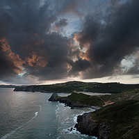 Buy canvas prints of Three Cliffs Bay sunset by Leighton Collins