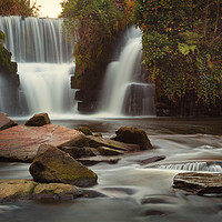 Buy canvas prints of Autumn colours at Penllergare waterfalls by Leighton Collins