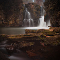 Buy canvas prints of Misty Penllergare falls Swansea by Leighton Collins