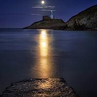Buy canvas prints of Moonlit Mumbles Lighthouse by Leighton Collins