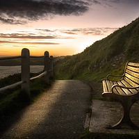 Buy canvas prints of Wales Coastal Path bench by Leighton Collins