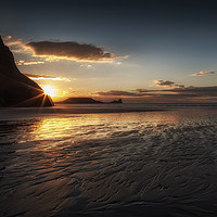 Buy canvas prints of Sunset and wet sand at Worms Head by Leighton Collins