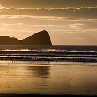 Buy canvas prints of Rhossili beach and Worms Head by Leighton Collins