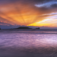 Buy canvas prints of Sunset at Rhossili Bay by Leighton Collins