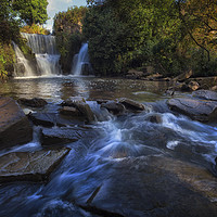 Buy canvas prints of Penllergare Valley waterfall by Leighton Collins