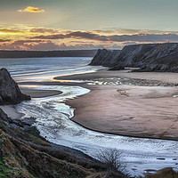 Buy canvas prints of Evening at Three Cliffs Bay Gower by Leighton Collins