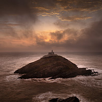 Buy canvas prints of Mumbles lighthouse at daybreak by Leighton Collins