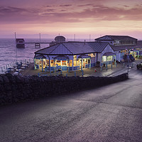 Buy canvas prints of Mumbles Pier and Beach Hut Cafe by Leighton Collins