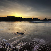 Buy canvas prints of Outgoing sea at Three Cliffs bay by Leighton Collins
