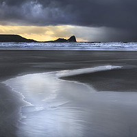 Buy canvas prints of Dusk at Worms Head and Rhossili Bay by Leighton Collins