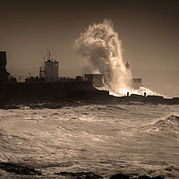 Buy canvas prints of Storm Graham at Porthcawl lighthouse by Leighton Collins