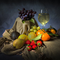 Buy canvas prints of A mixture of fruit and a glass of wine by Leighton Collins