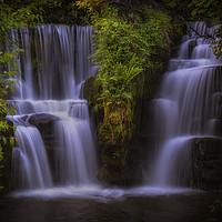 Buy canvas prints of Penllergare waterfall on the Afon Llan river by Leighton Collins