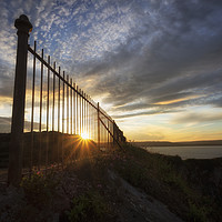 Buy canvas prints of Safety railings and sunset by Leighton Collins