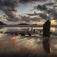 Buy canvas prints of The remains of the Helvetia at Rhossili Bay, South by Leighton Collins