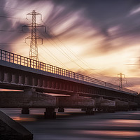 Buy canvas prints of Loughor estuary rail bridge sunset by Leighton Collins