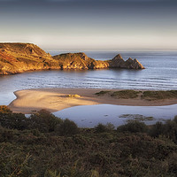 Buy canvas prints of High tide at Three Cliffs Bay  by Leighton Collins