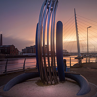 Buy canvas prints of Riverside sculpture at the River Tawe by Leighton Collins