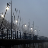 Buy canvas prints of Street lights in the mist by Leighton Collins