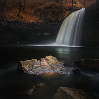 Buy canvas prints of Moody Sgwd Gwladus waterfall by Leighton Collins