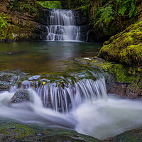 Buy canvas prints of Dinas Rock waterfall by Leighton Collins