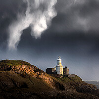 Buy canvas prints of Mumbles lighthouse in the rain by Leighton Collins
