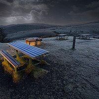 Buy canvas prints of Early morning at the picnic table by Leighton Collins