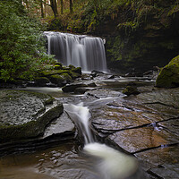 Buy canvas prints of Waterfall on The Upper Clydach River in Pontardawe, Swansea by Leighton Collins