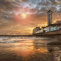 Buy canvas prints of High tide at sunset at Swansea Bay by Leighton Collins