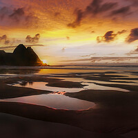 Buy canvas prints of Three Cliffs Bay sunrise by Leighton Collins