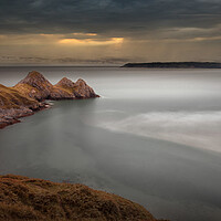 Buy canvas prints of Tranquil Three Cliffs Bay by Leighton Collins