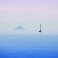 Buy canvas prints of Ailsa Craig Sunset Sailing in Scotland by Les McLuckie