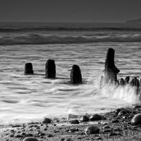 Buy canvas prints of Misty Waves on The Groynes  by Pete Moyes