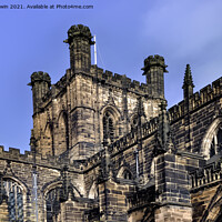 Buy canvas prints of Chester Cathedral, Close up of one of the towers by Frank Irwin