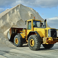 Buy canvas prints of Dumper truck loading rock salt ready for delivery. by Frank Irwin