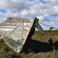 Buy canvas prints of Art work Abandoned boat on Heswall Beach by Frank Irwin