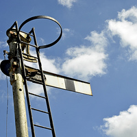 Buy canvas prints of Semaphore type signal set against a blue sky by Frank Irwin