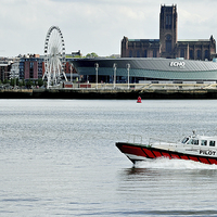 Buy canvas prints of Liverpool Pilot launch, Echo Arena in the backgrou by Frank Irwin