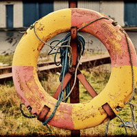 Buy canvas prints of Old and redundant dockside life belt by Frank Irwin