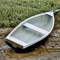 Buy canvas prints of A rowing boat or tender craft beached in Heswall. by Frank Irwin