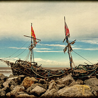 Buy canvas prints of The Driftwood Pirate ship ‘Grace Darling’. by Frank Irwin