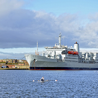 Buy canvas prints of RFA Fort Rosalie & sculler by Frank Irwin