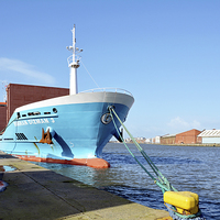 Buy canvas prints of in Birkenhead docks off-loading its dry cargo by Frank Irwin