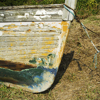 Buy canvas prints of Bow section of a boat rotting away at Heswall Beac by Frank Irwin