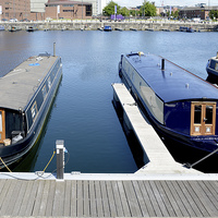 Buy canvas prints of  Narrow boats docked in Liverpool by Frank Irwin