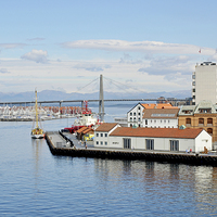 Buy canvas prints of  Arriving at Bergen harbour & Bridge by Frank Irwin