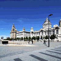 Buy canvas prints of  Liverpool’s ‘Three Graces’ as a painting by Frank Irwin