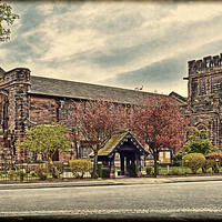 Buy canvas prints of  Christ Church, Port Sunlight,(grunged effect) by Frank Irwin